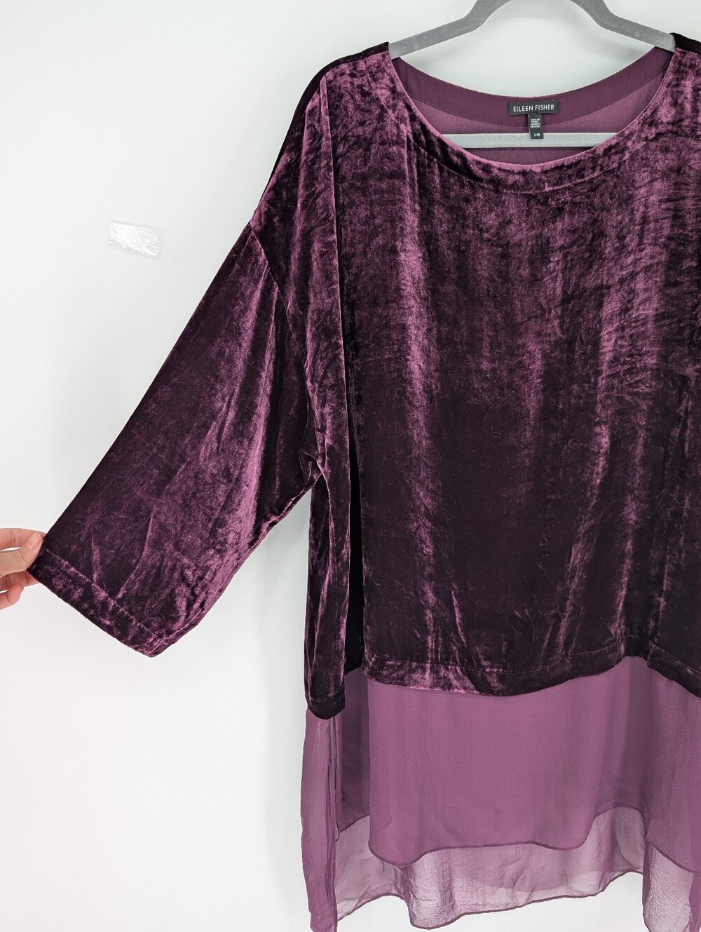 Eileen Fisher Velvet & Silk Tunic Top Large Purple Flowy Lagenlook - Picture 3 of 7